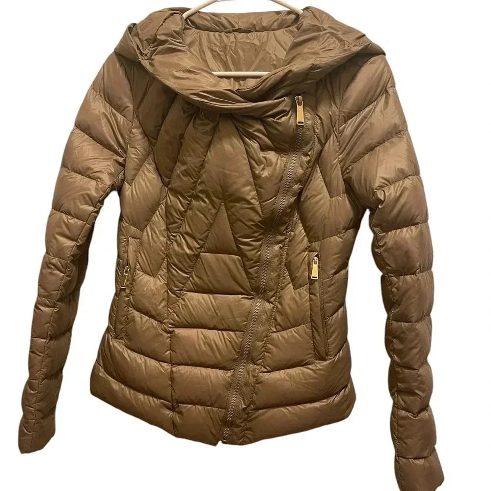 BCBG Gold Cropped Puffer Jacket, ten color zipper on packets and sleeves